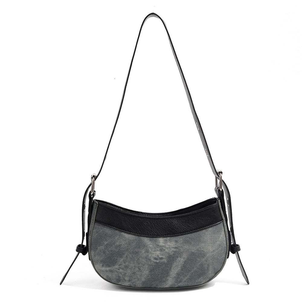 designer New Fashion Color-Block Chain Denim Fabric Bag for Women, Spicy Embroidered Underarm Bag, Single Shoulder Crossbody Bag