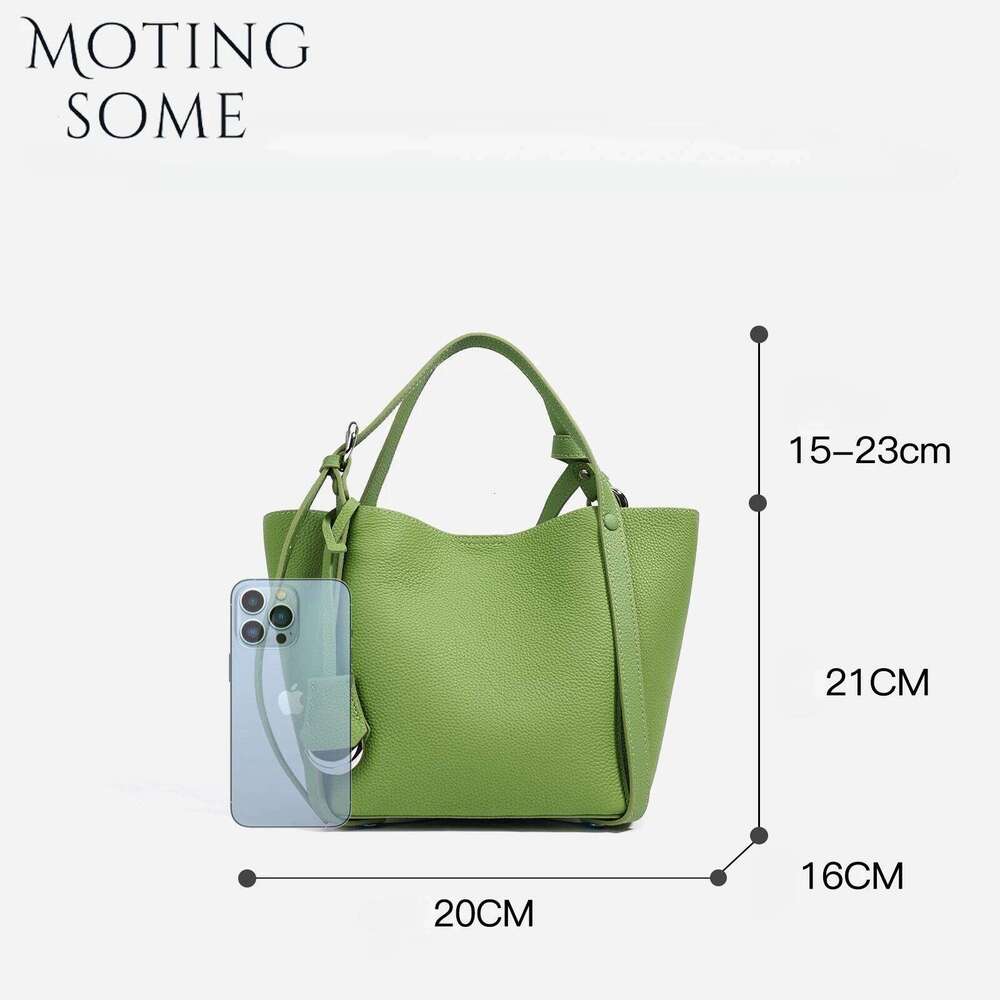 Motingsome Spring Green Series Women Cowhide Bag Natural Leather Fashion Handbag Lady Commuter Daily Bucket 2025 250601