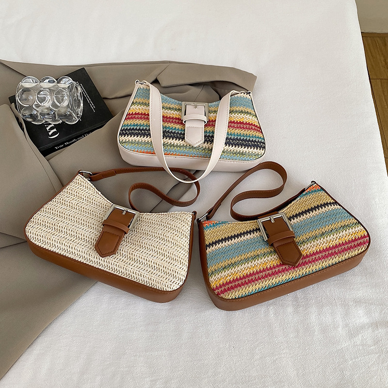 Korean Style Simple Rainbow Woven Bag Designer Shoulder Shopping Bag Shoulder Bag 2025 Free Shipping Summer New Fashion Underarm Personality Ins Style