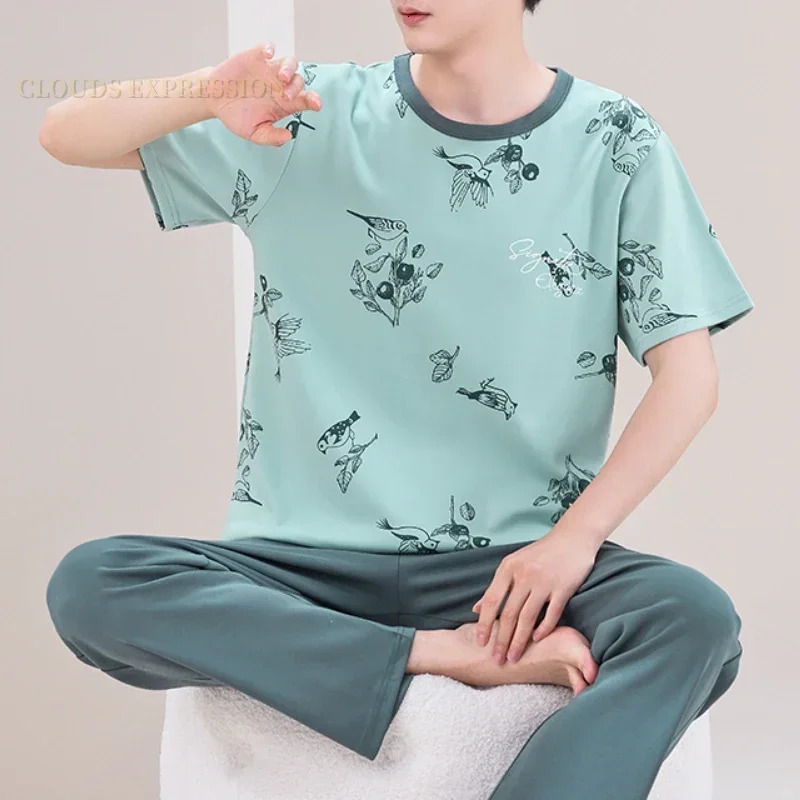 Summer Elegant Men Pyjamas Knited Plaid Pajamas Set Long Pants Sleepwear Night Suits Pijamas Plus Size 5XL Homewear PJ 250526