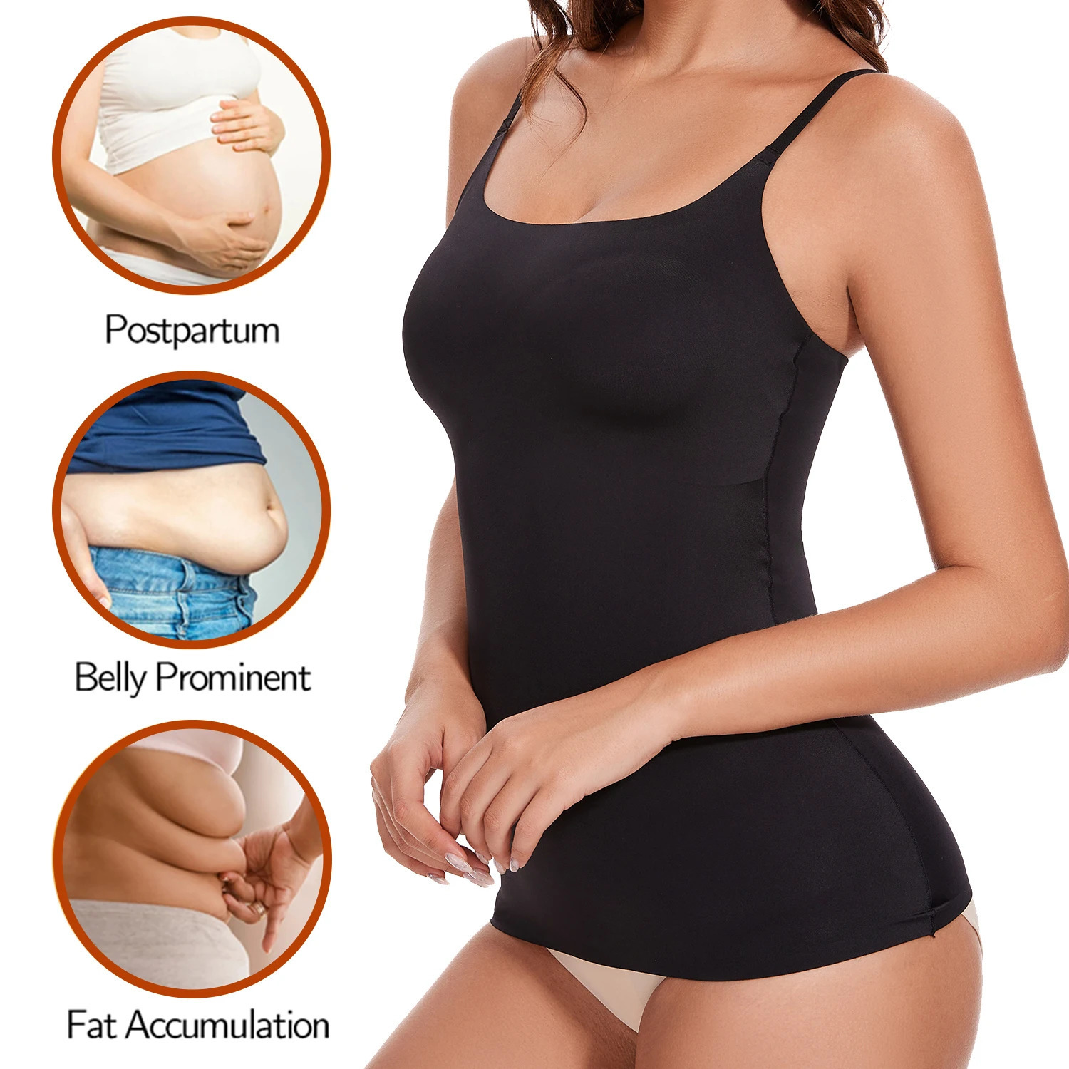 Tank Tops Camis Women Crew Neck Shapewear Waist Tummy Control Body Camisole Summer Black Nude Smooth Slimming Vest 250523