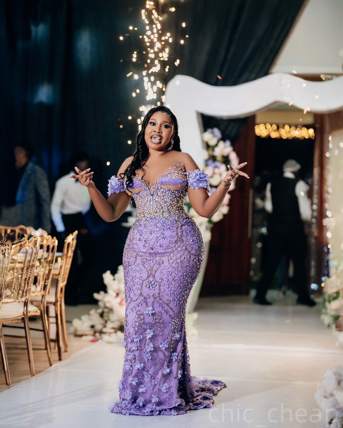 Lilac Mermaid Prom Dresses 2025 Flowers Crystals Luxurious Evening Formal Party Second Birthday Engagement Gowns Plus Size Dress For Special Occasions