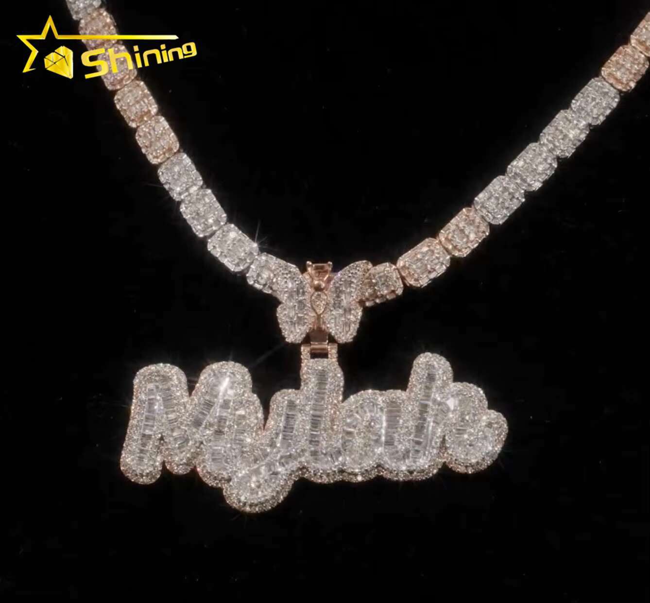 High Quality Hand-made Custom Hip Hop Pendant Necklace Iced Out Fashion 925 Silver VVS Moissanite Name Letter Pendant Mens