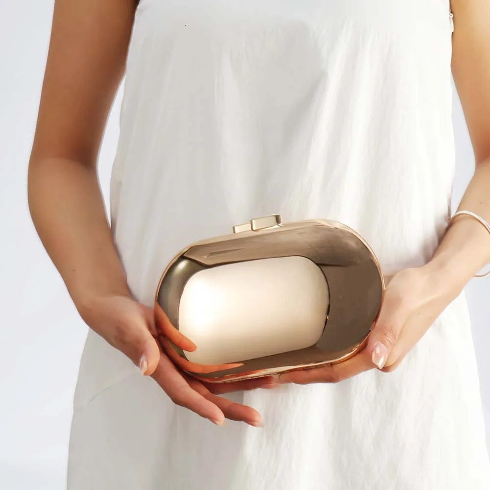 Metallic Oval Egg Clutch Bag Women Evening Party Cute Purse Bright Gold Handbag Wedding Lady Female Day Box Bag 250528