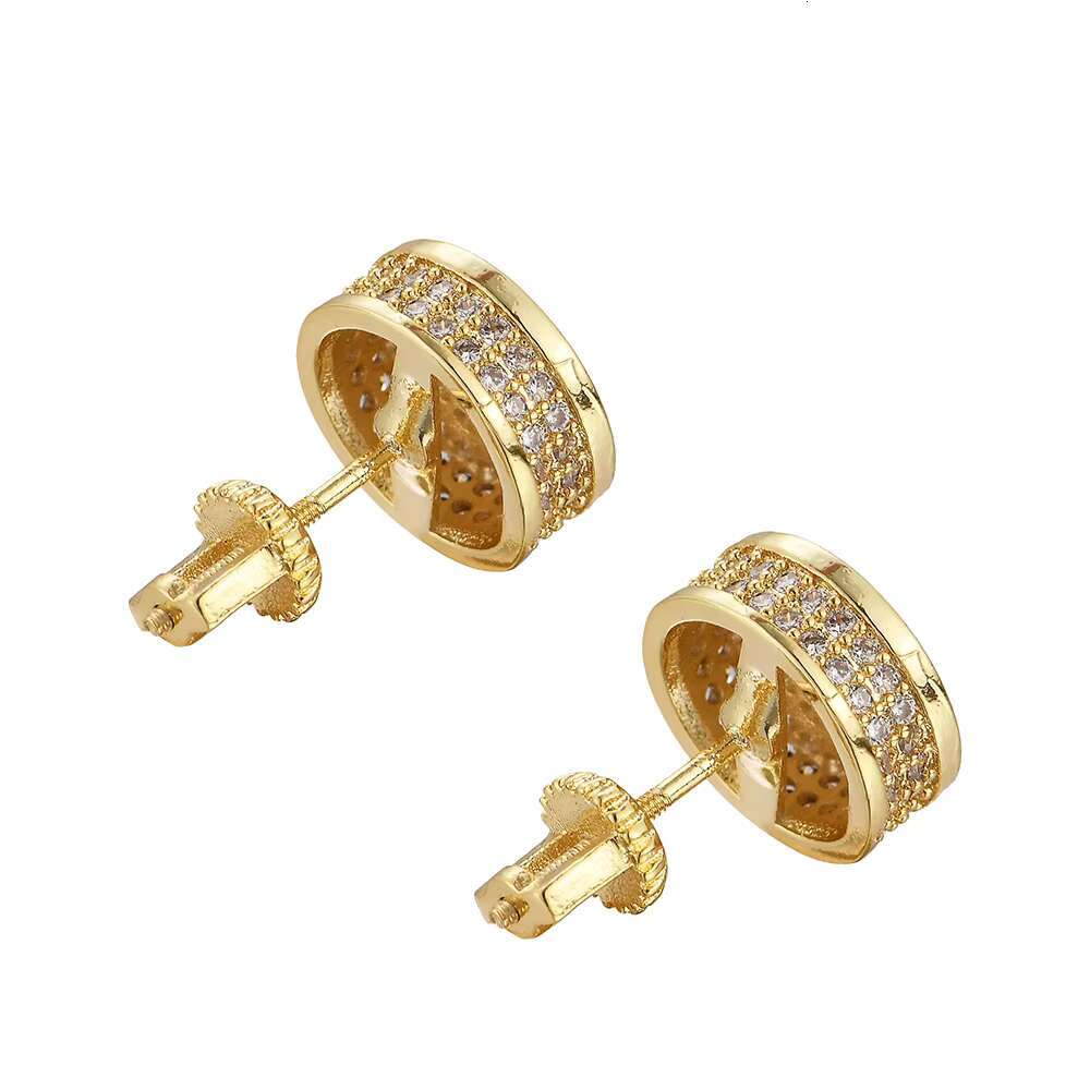 E006 CZ Zircon Stud Earrings with Gold Plated Brass Setting Geometric Shape Hip Hop Bling Blilng Iced for Anniversaries Parties