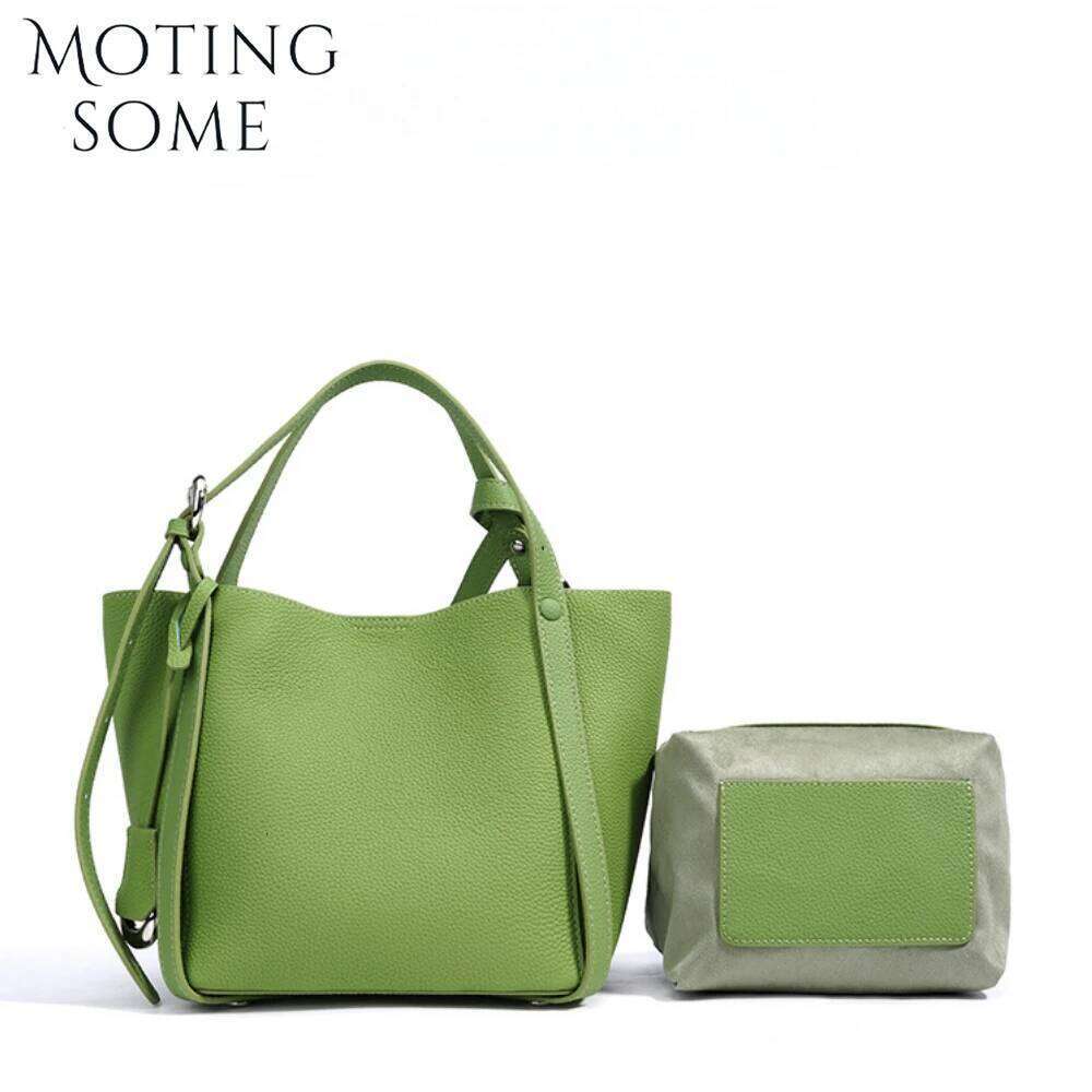 Motingsome Spring Green Series Women Cowhide Bag Natural Leather Fashion Handbag Lady Commuter Daily Bucket 2025 250601