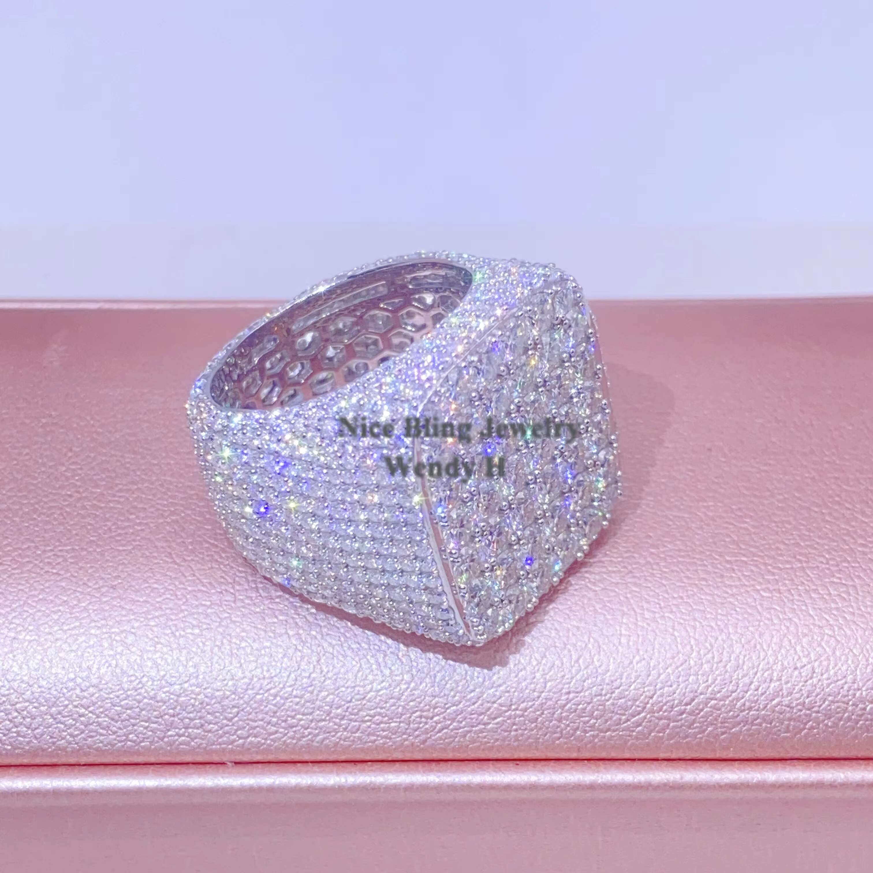 Fine Jewelry Vvs Moissanite Iced Out Rings Men Sterling Silver Diamond Hip Hop Ring