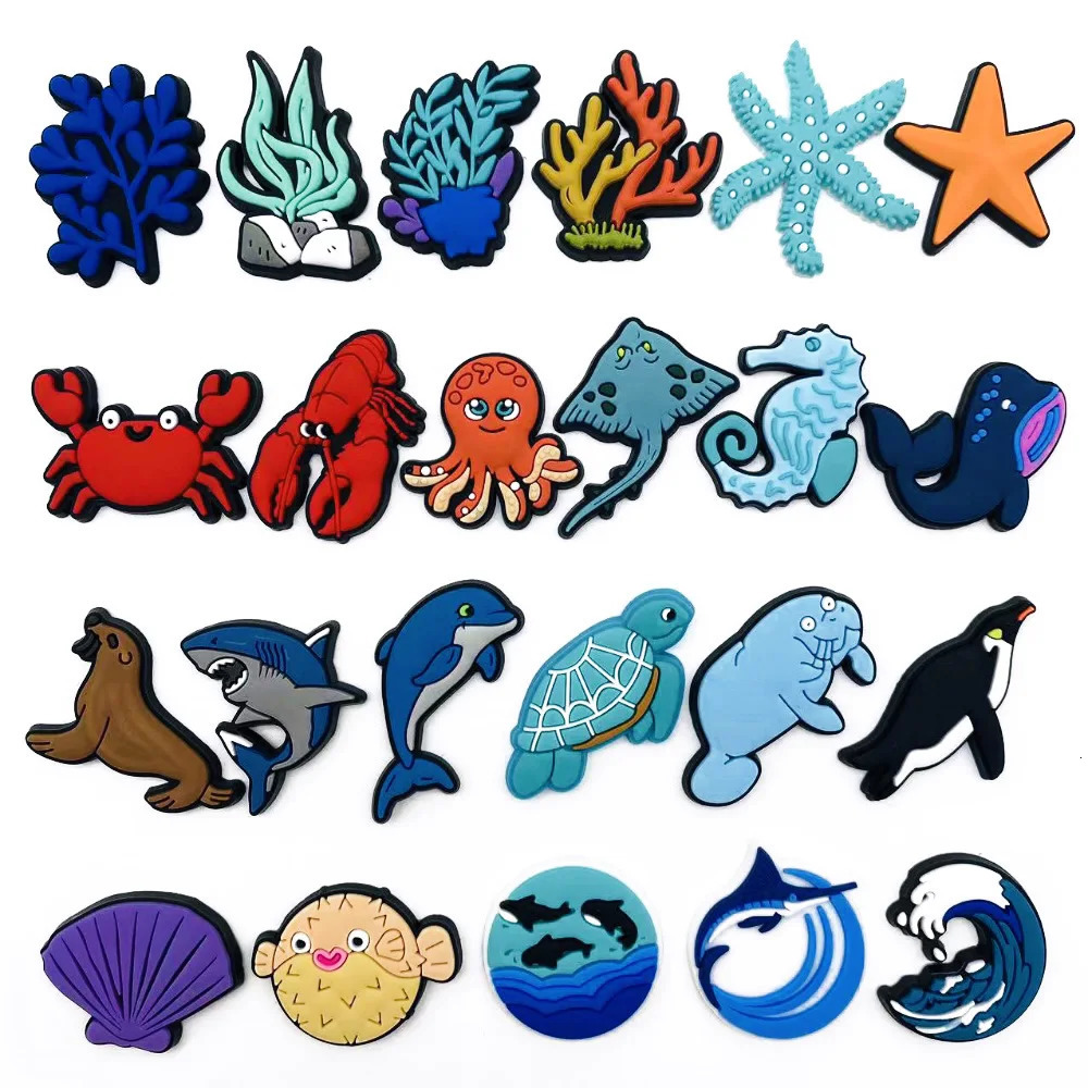 123Pcs Ocean World Shoe Charms for Clogs Sandals Buckle Decoration PVC Accessories With Pins Sea Animal 250528