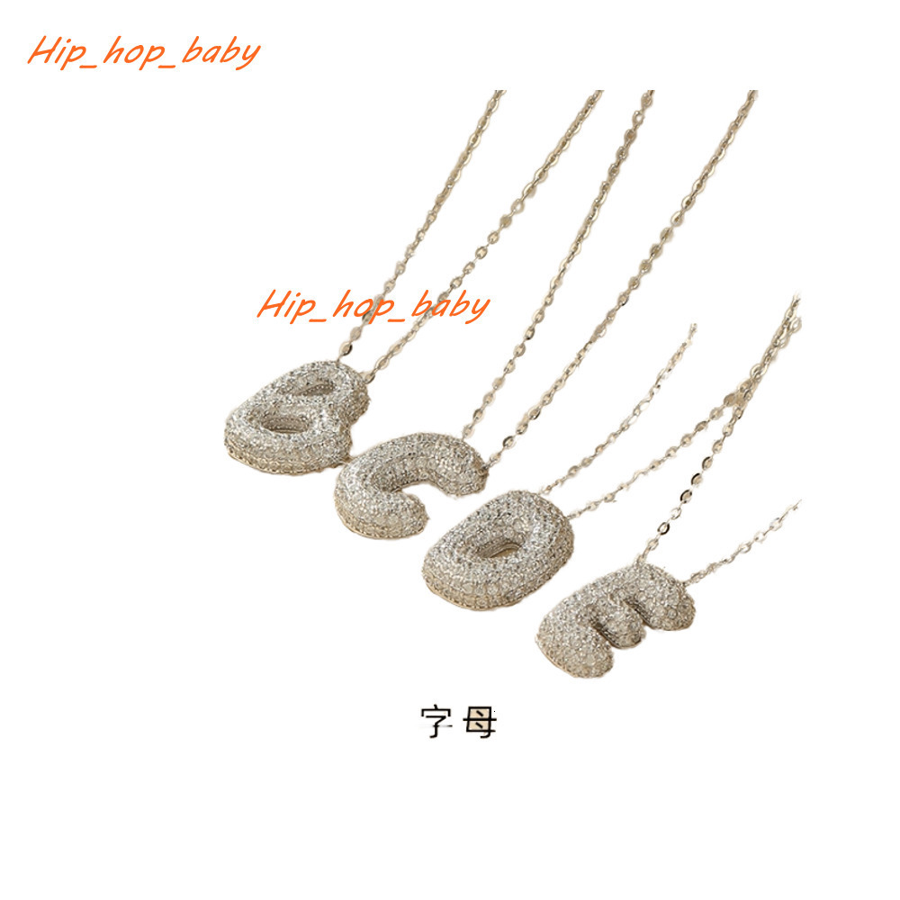 925 Sterling Silver Bubble Letter Necklace for Female Super Flash Full Diamond Balloon Pendant Zircon Hip Hop Clavicle Gift
