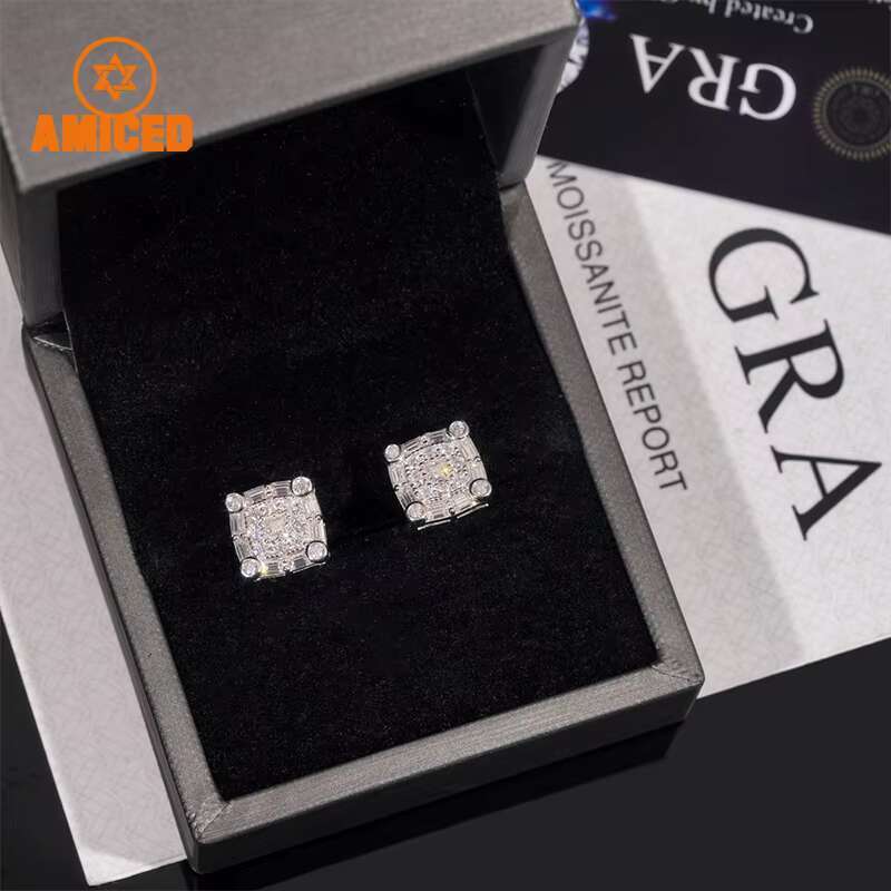 Custom VVS Diamond Moissanite Stud Earrings 925 Sterling Silver Round Diamond White Gold Plated Ear Studs Fine Jewelry Gift
