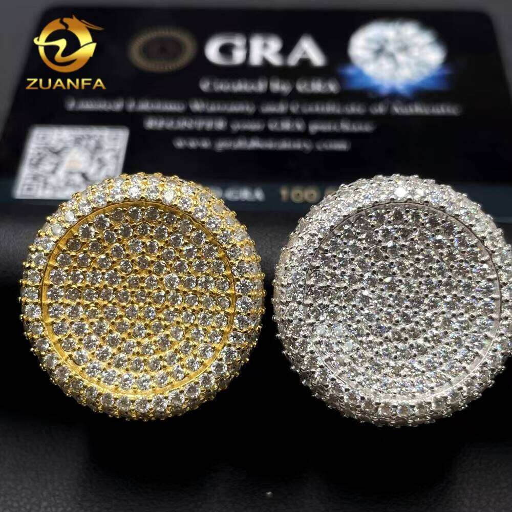 Iced Out Jewelry Round Sterling Silver Gold-Plated Hip-Hop Silicon Stone Diamond Ring