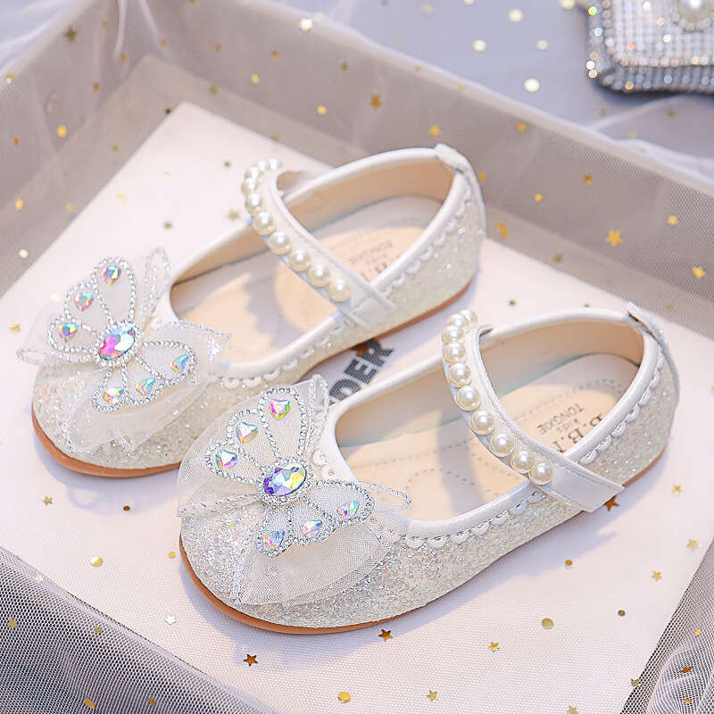 Girls' Princess 2025 Spring and Autumn New Little Girl Elsa Crystal Children's Soft Sole Leather Baby Single Shoes