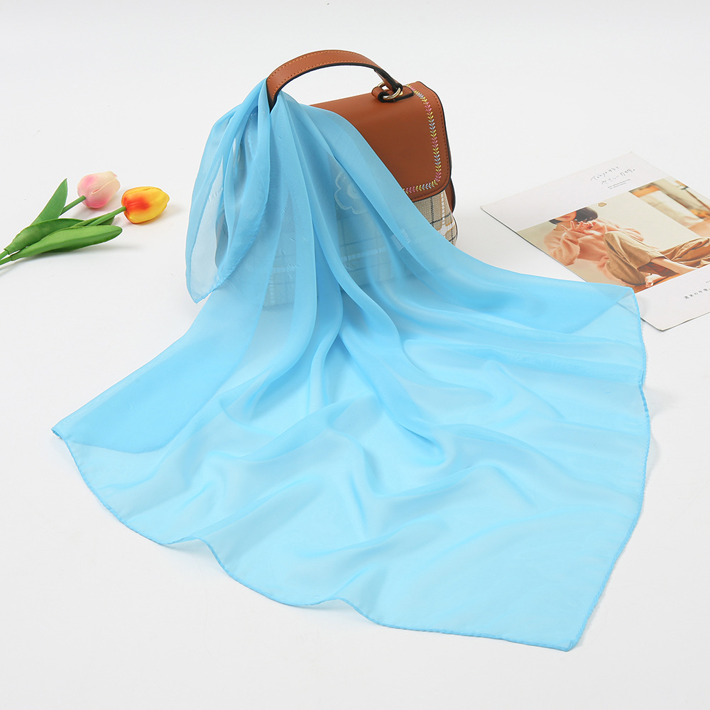 K894 Spring new solid color chiffon silk scarf small square scarf bag headband decorative scarf 64*64 square scarf