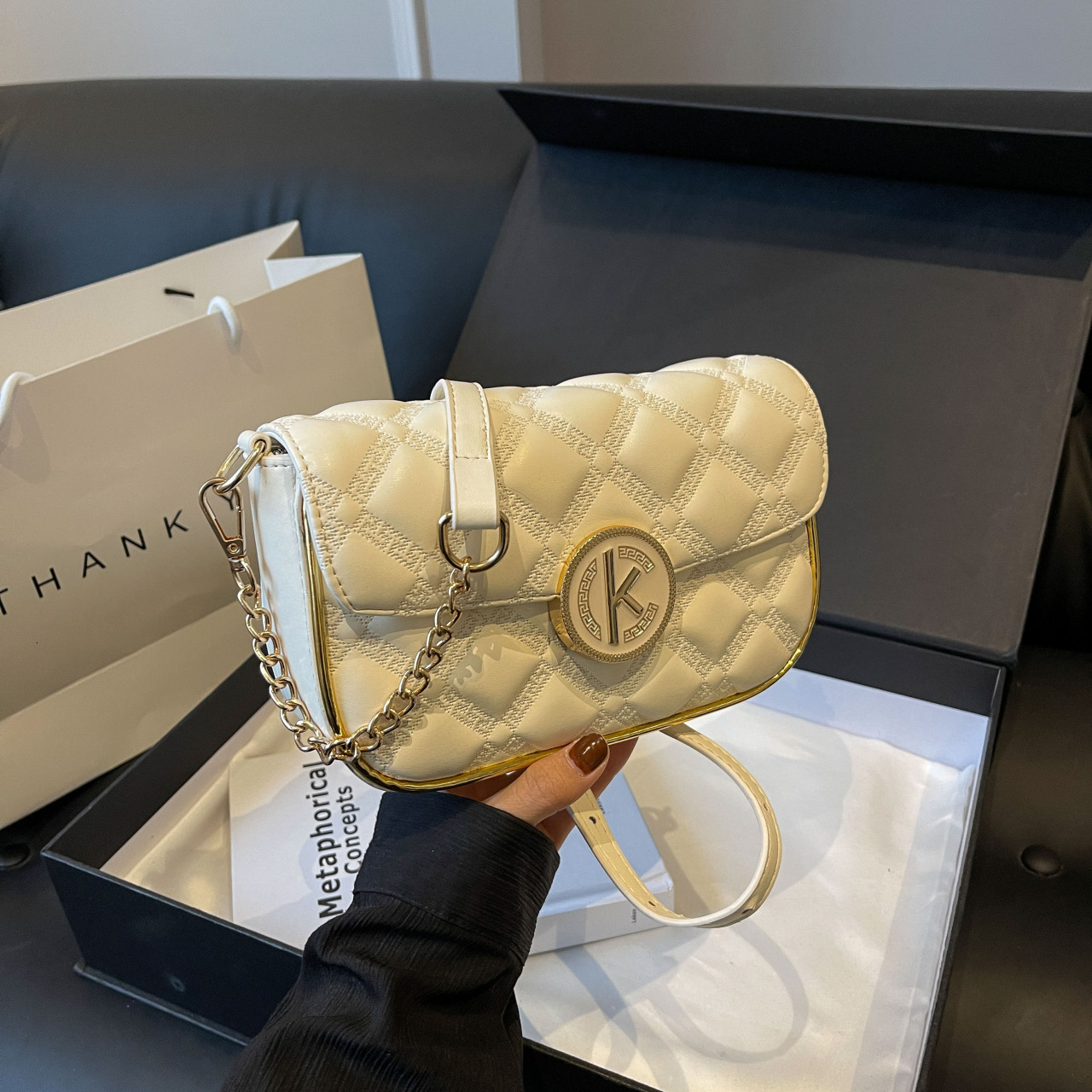 Free Shipping Designers New Trendy Womens Bag Diamond Grid Chain Bag Women's Summer Small Square Bag Hand-held Single Shoulder Crossbody Bag Wome