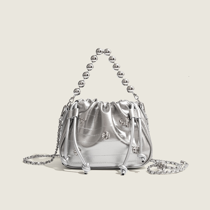 designer High-end Wrinkled Drawstring Bucket Bag Chain Women Summer New Fashion Simple Shoulder Bag Trendy Crossbody Bag