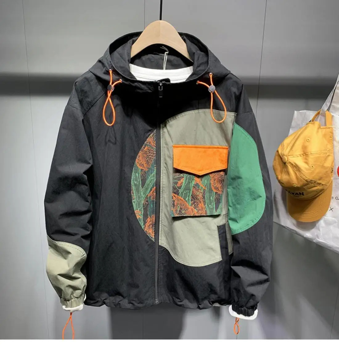 Spring Mens Pocket Patchwork Hoodie Jackets Men Hip Hop Y2K Hooded Bombers Jacket Fashion Techwear Streetwear Coat Clothes 250530