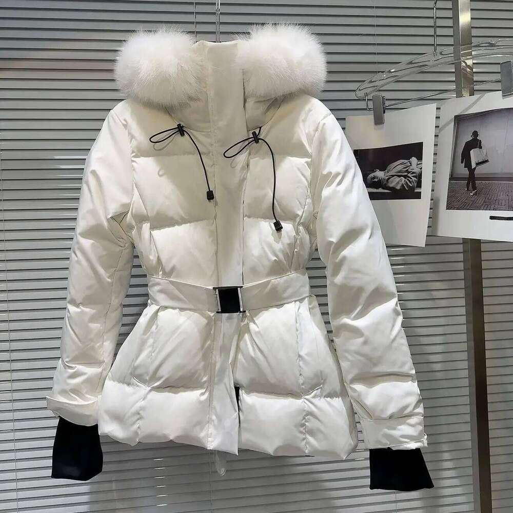 Women's 2024 Winter New Socialite Temperament Fox Fur Collar Top Hooded Belt Warm Jacket Female Long Sleeve Down Coats High quality, fashionable,