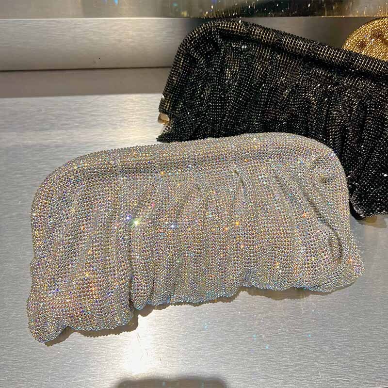 New Style Evening Clutch Diamond Bag Shiny Rhinestone Pleated Cloud Dumpling Clip Bag Single Shoulder Crossbody Bag New Free Delivery Designer Bag