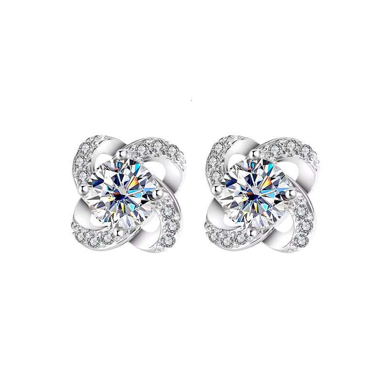 9 S925 Sterling Silver Lucky Four-leaf Clover 1Carat Moissanite Earrings for Women