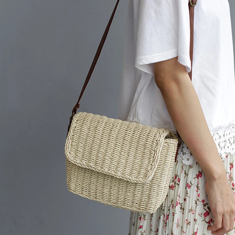Small Straw Bucket Crossbody bag For Female Summer Straw Weave Womens Handbags Purses Fashion Simple Shoulder Bags 250530