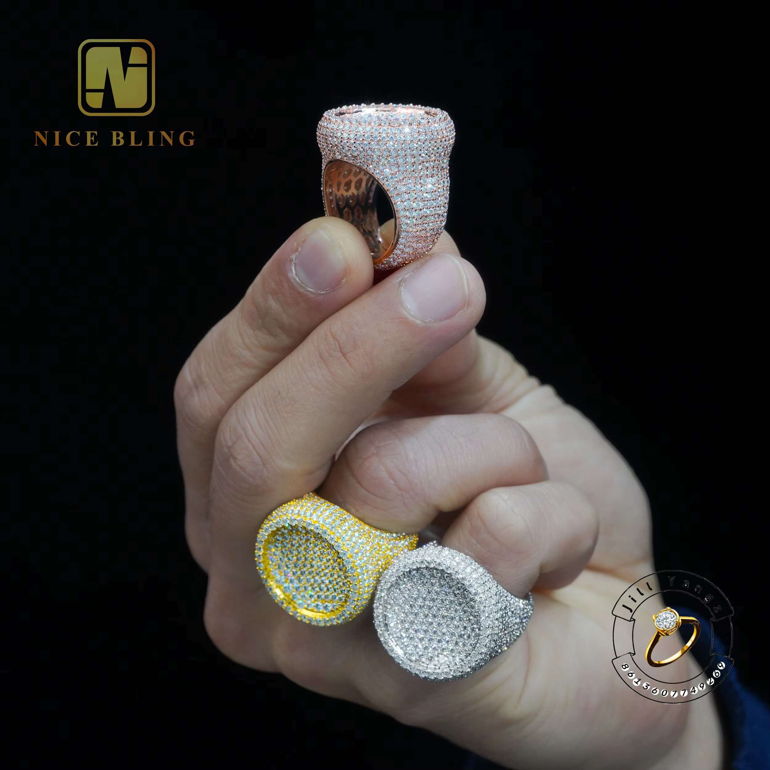 Rose Gold Plates Vvs Moissanite Championship Ring Sterling Silver Rings for Men Hip Hop Rock Iced Out Gifts for Men