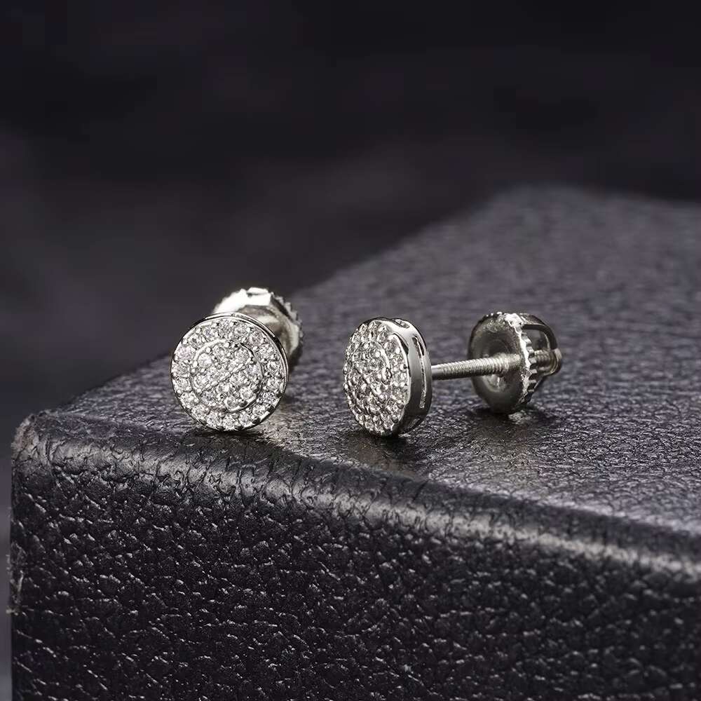 Wholesale Hip Hop Jewelry Pricec Vintage Small Gold Plated VVS Moissanite Round 925 Sterling Silver Stud Earrings for Men