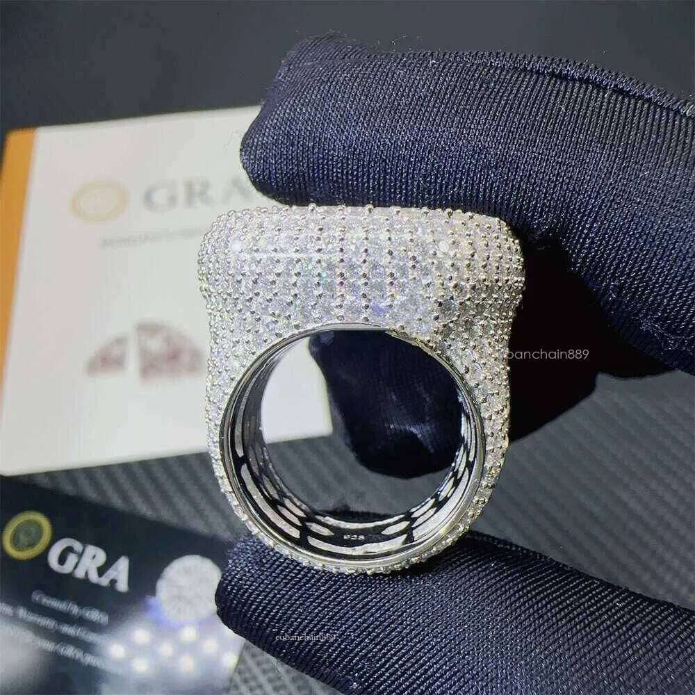 Fine Jewelry Iced Out Hip Hop Cuban Link Ring Gold Plated Sterling Sier VVS Moissanite Dia