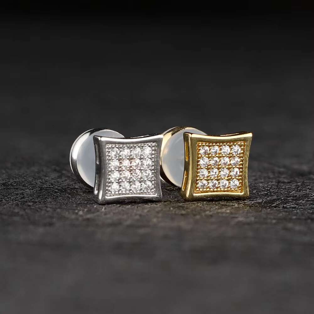 Dropshipping Hip Hop Jewelry 925 Sterling Silver Prong Setting 7x7mm CZ 3d Cube Box Diamond Stud Earrings for Mens