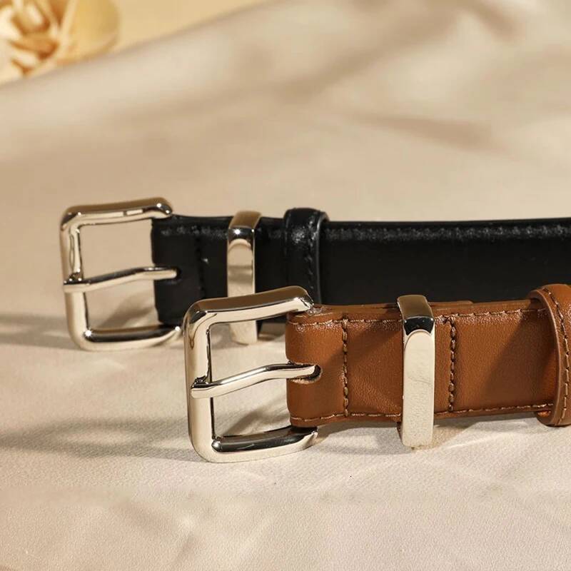 Suede Cowhide Leather Belt Women, Vintage Ladies Belts with Sliver Square Buckle 2.8cm Wide Waistband for Dress&Jeans