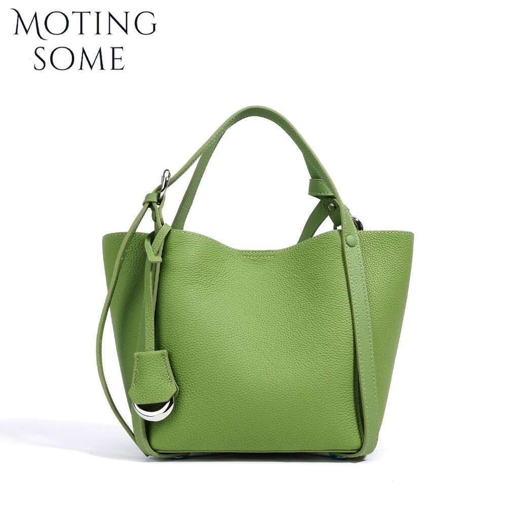 Motingsome Spring Green Series Women Cowhide Bag Natural Leather Fashion Handbag Lady Commuter Daily Bucket 2025 250601