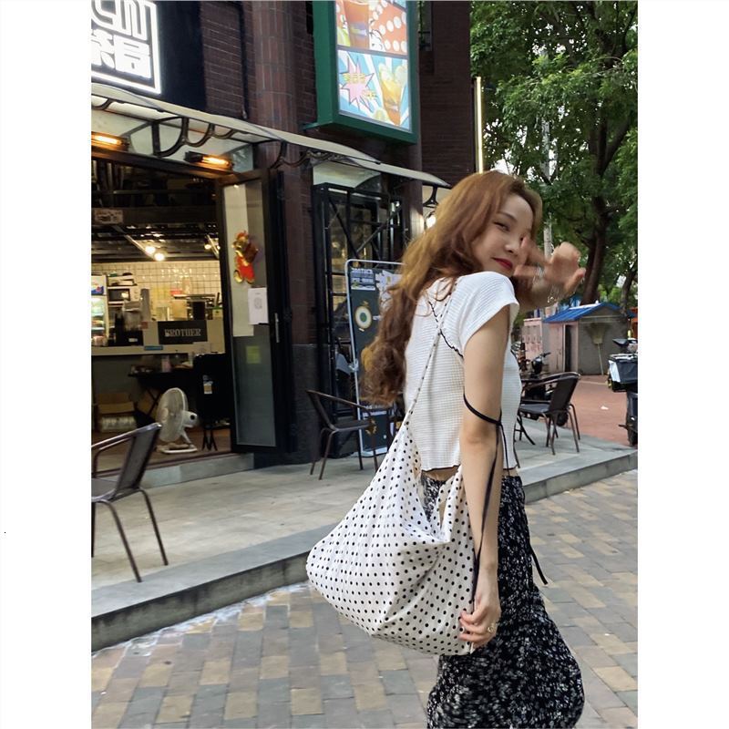 designer Song Hye-kyo Style Polka Dot White Canvas Bag Bangkok Outfit Lazy Large Capacity Bag Shoulder Bag 2025 New Model
