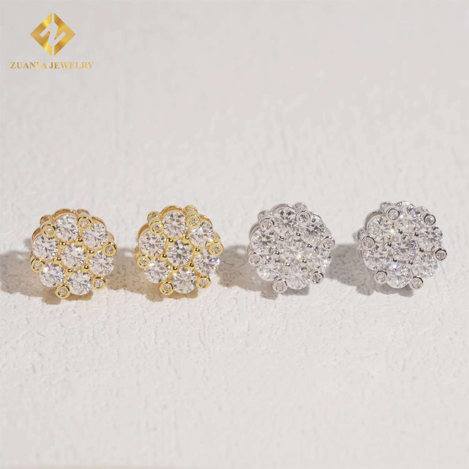 GRA Certificate Round Diamond Hip Hop Jewelry Iced Out Ear Studs 925 Sterling Silver Moissanite Stud Earrings for Women