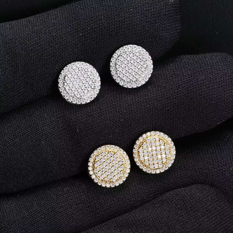 New Arrival HipHop Fine Fashion 925 Sliver Moissanite Earring Jewelry Iced Out Bling Round Stud Earrings for Men Women Best Gift