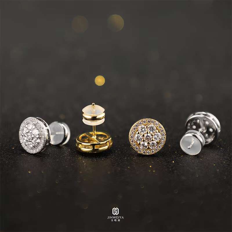 Wholesale Fashion Stud Earrings Silver Plated Iced Out Moissanite Diamond Gold Plated