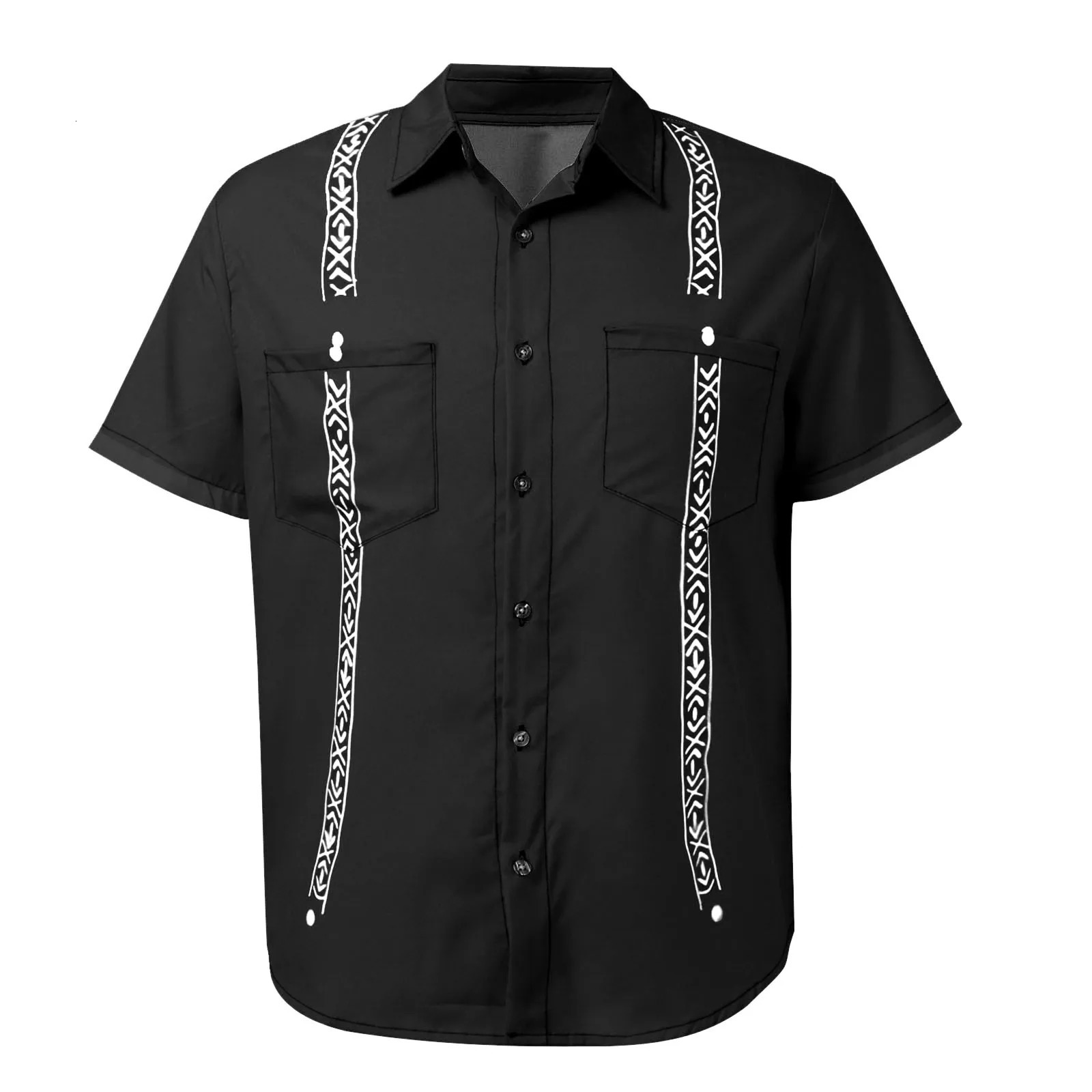 Short Sleeve Mens Guayabera Cuban Shirt Top Button Up Beach Linen Shirt Top Pocket Casual Caribbean Shirt Summer Mexican Blouse 250530