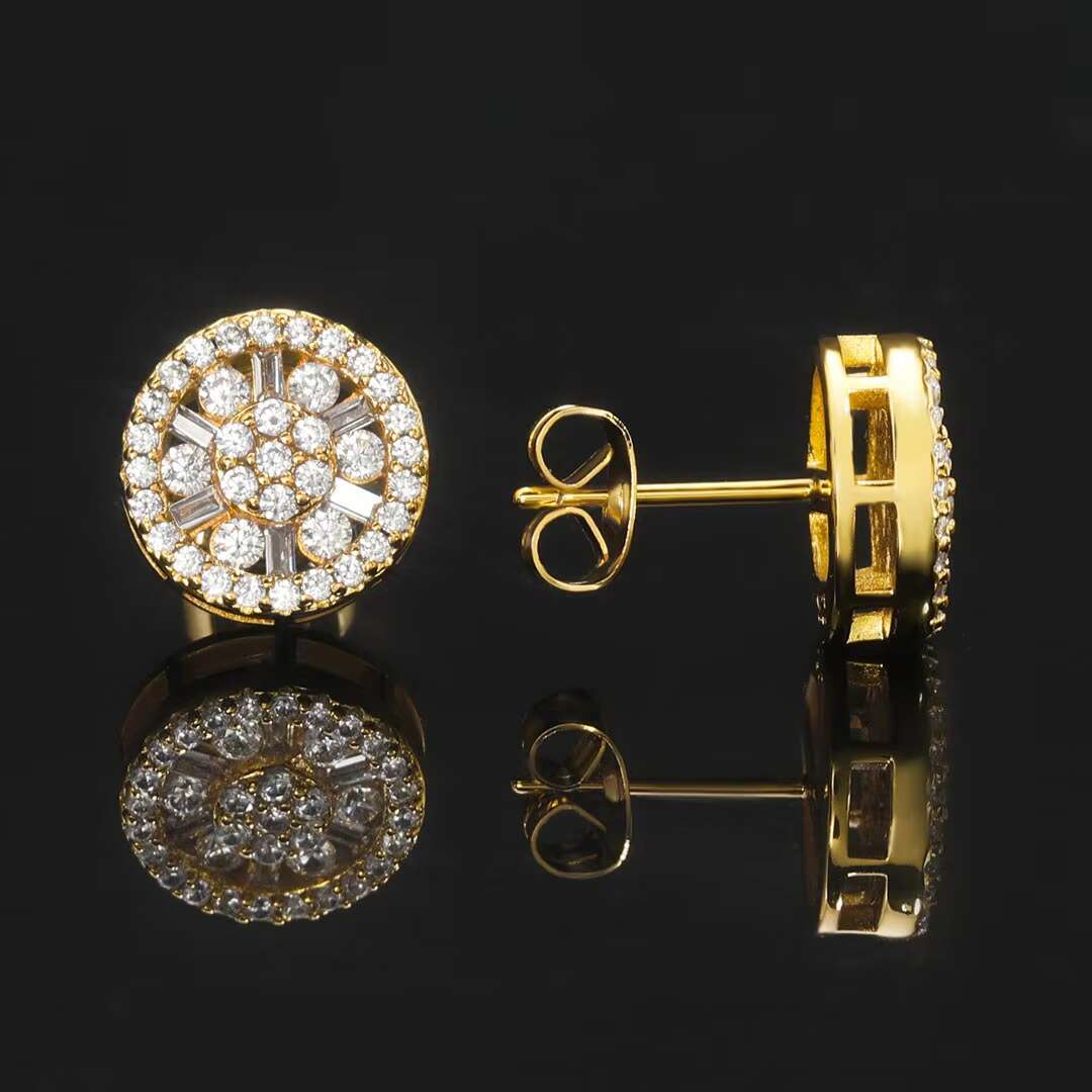 Hip Hop Luxury Jewelry 925 Sterling Silver Moissanite Earring Iced Out VVS Halo Diamond Baguette Studs Earrings