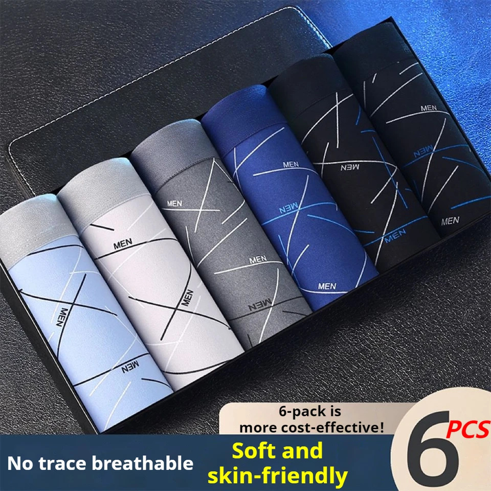 6Pcs Mens Sexy Underwear Boxers Mens Short Soft Comfortable Breathable Fashion Antibacterial Trunks Fitness Running Man Shorts 250530