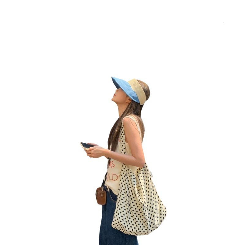 designer Song Hye-kyo Style Polka Dot White Canvas Bag Bangkok Outfit Lazy Large Capacity Bag Shoulder Bag 2025 New Model