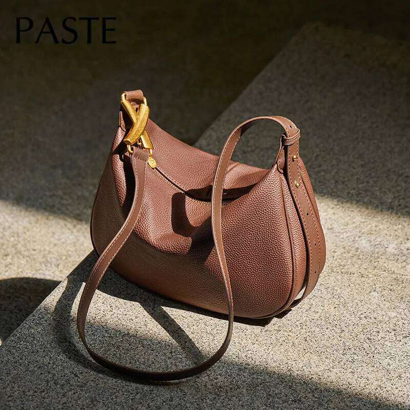 New Trendy Design Coffee Color Lichi Pattern Cowhide Leather Women Hobo Tote Leisure Ligh Weight Female Handbag