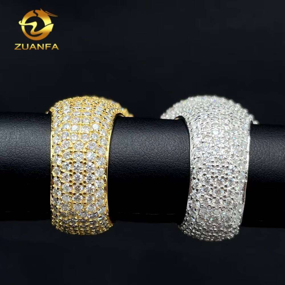 Iced Out Jewelry Round Sterling Silver Gold-Plated Hip-Hop Silicon Stone Diamond Ring