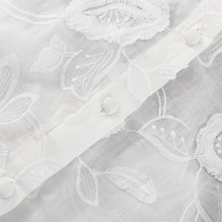 Boho Beach Sheer Blouses Shirts High Waisted Shorts For Womens Two Peice Sets White Cotton Floral Embroidered Outfit Summer Suit 250527