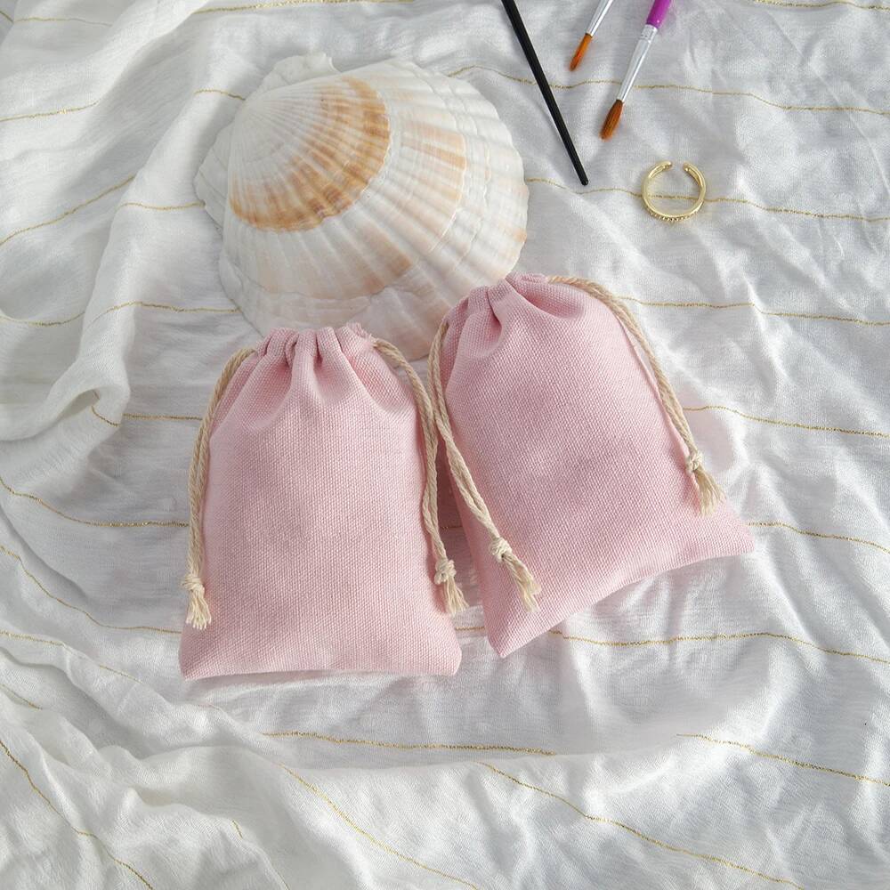 10Pcs Pink New Jewelry Accessory Storage Pouch Birthday Party Wedding Ring Earring Necklace Gift Natural Cotton Drawstring Bags