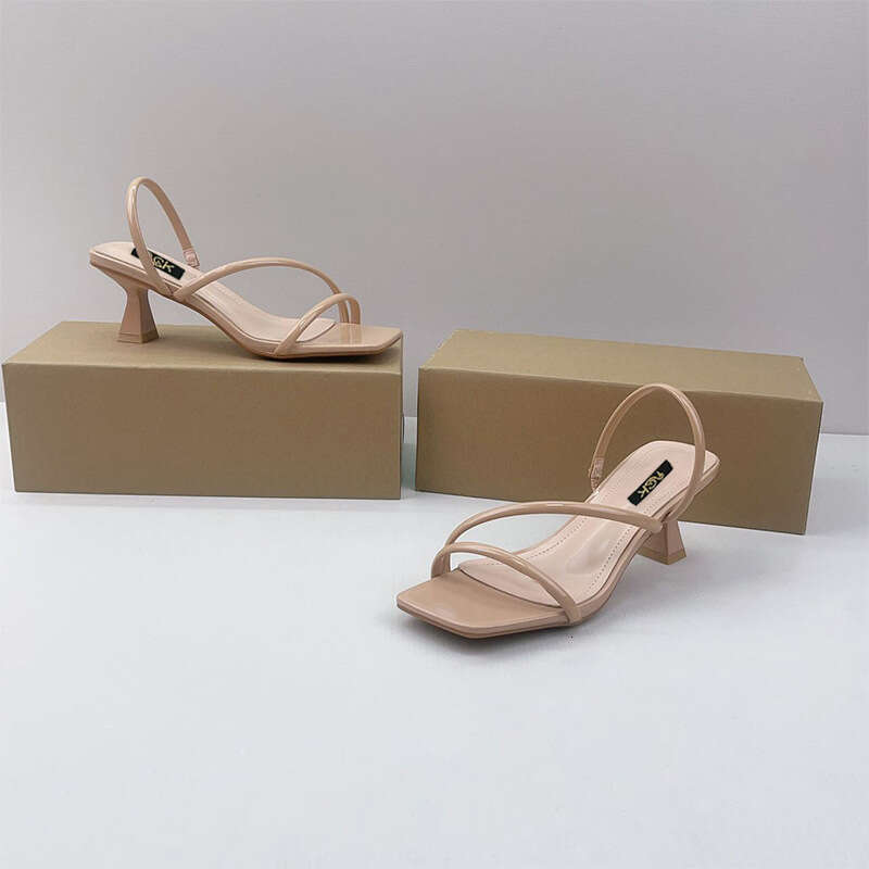 Fashion Solid Color Square Toe Outdoor Cross Back Strap Thin High Heel Plus Size Sandals for Women