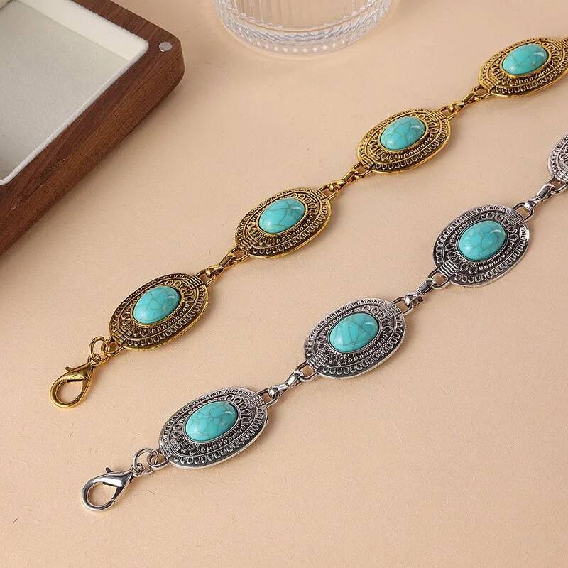 Bohemian Belt High-End Vintage Carved Embedded Ladies Metal Waist Chain Women's Fashion Accessory
