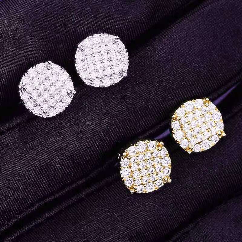 Hip Hop 10MM VVS 6 Rows Bling Moissanite Iced Out Mens Cluster Stud Earrings With 925 Sterling Silver Pass Diamond Tester