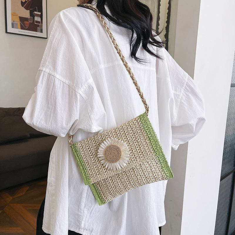 Free Shipping Designer Grass Woven Bag Woven Bag Women's Bag Internet Famous New Sunflower Ethnic Style Fairy Simple Casual Crossbody Bag Handbag