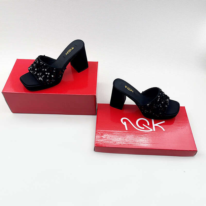 Fashion Shoes 2025 Spring Open-Toe Chunky Heel High-Heeled Women's Slippers with a High-End Feel