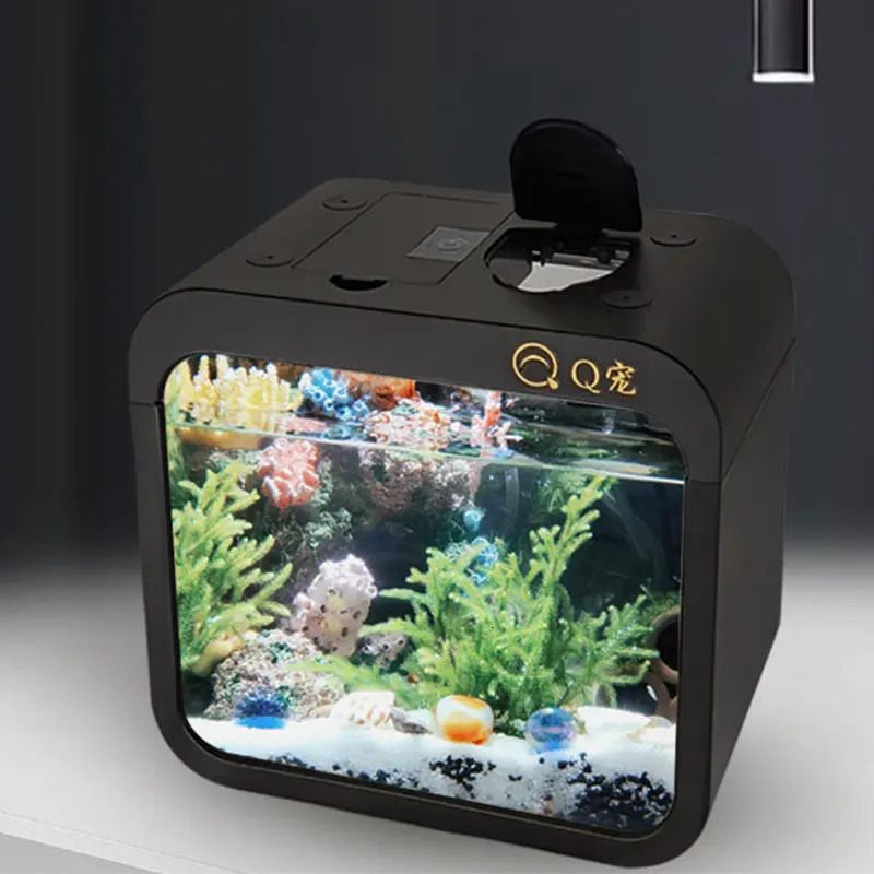 Desktop Transparent Acrylic Fish Tank Plastic Small Goldfish Tank Creative Aquarium with LED Light Decoration No Batteries 250530