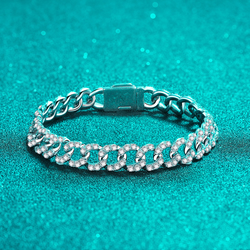 925 Sterling Silver Moissanite Bracelet for Couples, Adjustable, Platinum-Plated, Luxury Handcrafted Jewelry for Men and Women, Perfect for Gifts