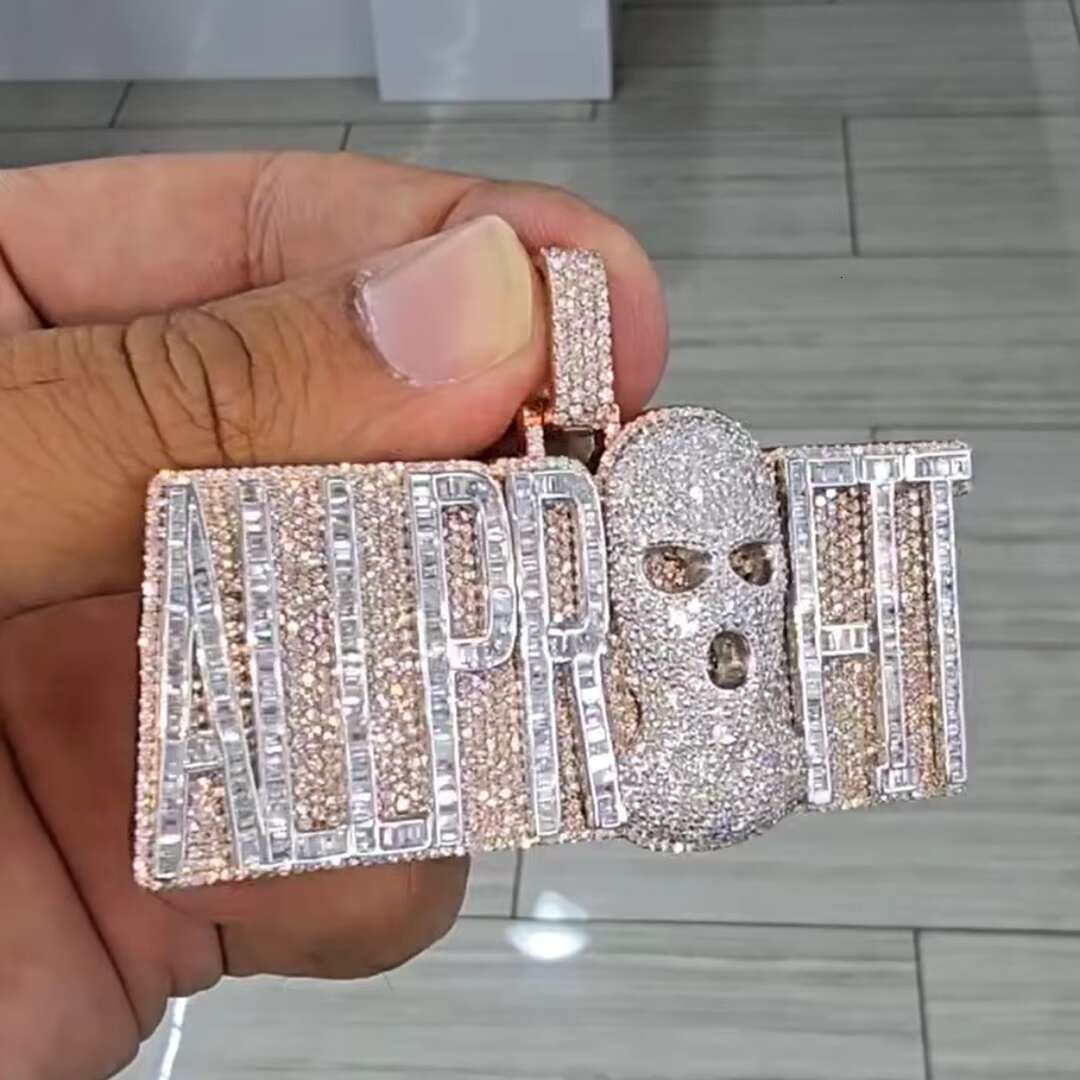 Personalized Rapper Hip Hop Jewelry 925 Silver Moissanite Diamond Custom Iced Out Name Letter Pendant With Cuban Chain